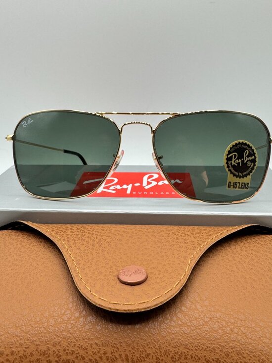 Ray-Ban RB3136 181 Caravan Sunglasses Gold Frame with Green G-15 Lens main image 8
